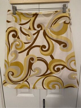 Anthropologie elevenses Retro Classic A-line skirt Swirl Print Hand Stitching 4